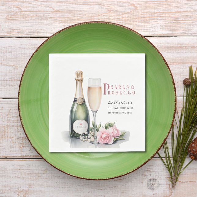 Pearls And Prosecco Floral Elegant Bridal Shower Napkin (Creator Uploaded)