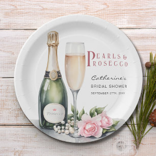 Pearls And Prosecco Floral Elegant Bridal Shower Paper Plate