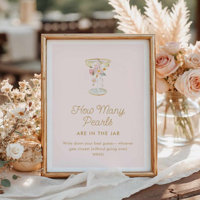 Pearls and Prosecco How Many Pearls Game Poster (How many pearls are in the jar paper poster)