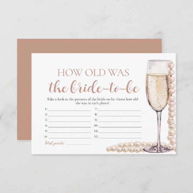 Pearls and Prosecco How Old Was the Bride Game Invitation (Front/Back)