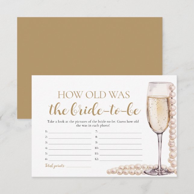 Pearls and Prosecco How Old Was the Bride Game Invitation (Front/Back)