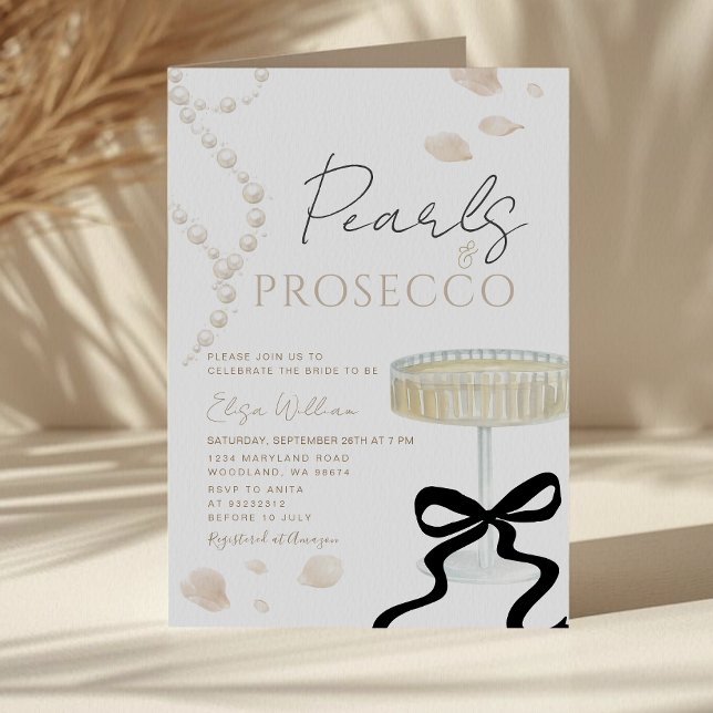 Pearls and Prosecco Ivory Bow Bridal Shower  Invitation (Creator Uploaded)