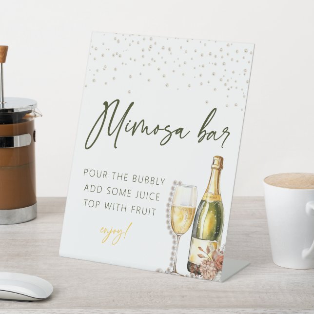  Pearls and Prosecco Mimosa Bar Bridal Shower Pedestal Sign (In SItu)
