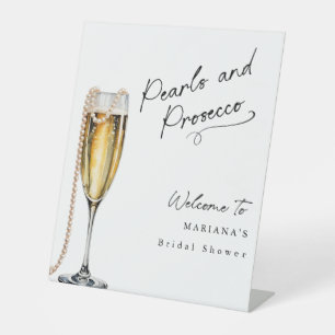 Pearls and Prosecco minimal Modern Bridal Shower Pedestal Sign