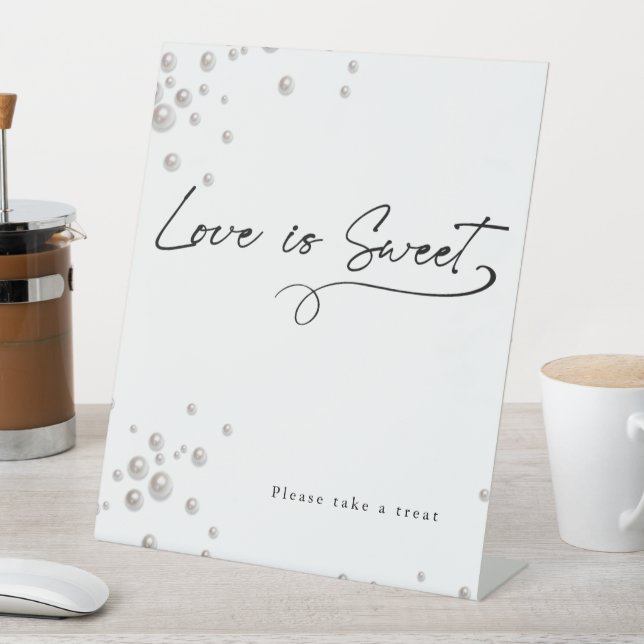 Pearls and Prosecco minimal Modern bridal shower Pedestal Sign (In SItu)