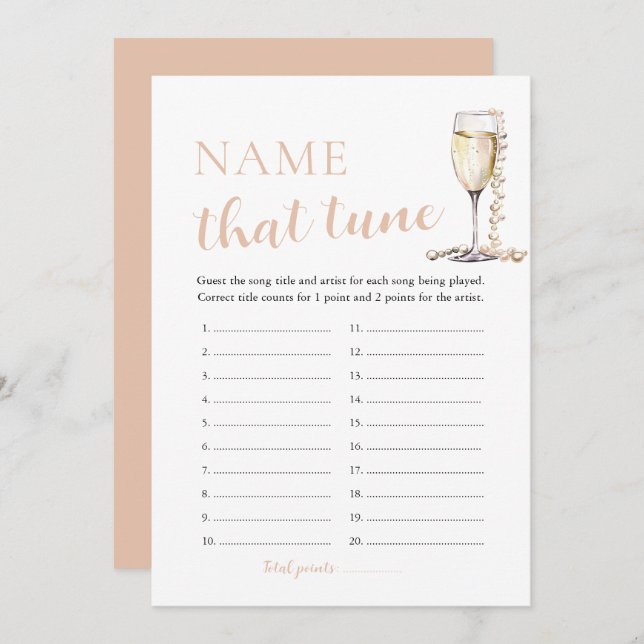 Pearls and Prosecco Name That Tune Bridal Game Invitation (Front/Back)