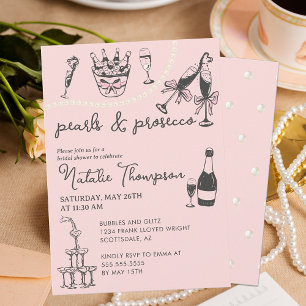 Pearls And Prosecco Personalised Bridal Shower Invitation