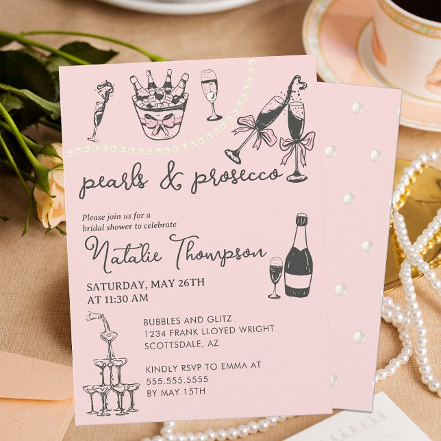 Pearls And Prosecco Personalised Bridal Shower Invitation (Creator Uploaded)