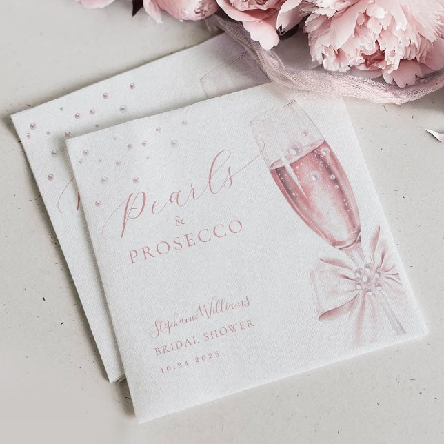 Pearls and Prosecco Pink Bridal Shower Napkin (Creator Uploaded)