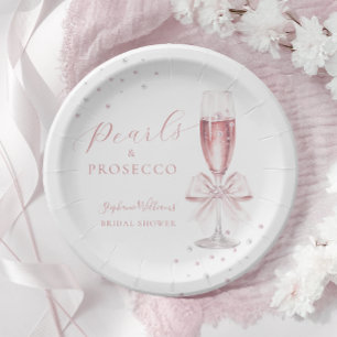 Pearls and Prosecco Pink Bridal Shower Paper Plate