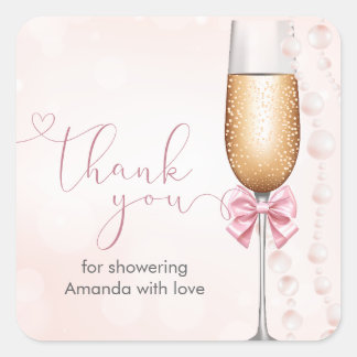 Pearls and Prosecco Pink Bridal Shower Square Sticker