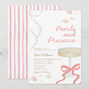 Pearls and Prosecco Pink Coquette Bridal Shower Invitation