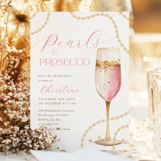 Pearls and Prosecco Pink Gold Bridal Shower Invitation (Creator Uploaded)