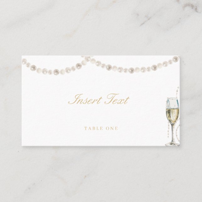 Pearls and Prosecco Place Card Name Food Label (Front)