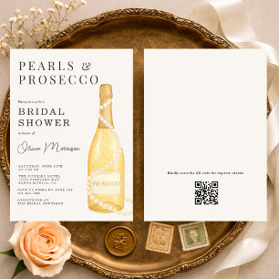 Pearls and Prosecco QR Code Bridal Shower Invitation