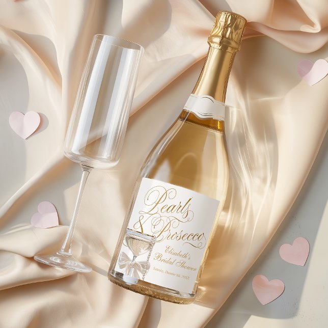 Pearls and Prosecco Sparkling Wine Label (Pearls and Prosecco Welcome Sparkling Wine Label)