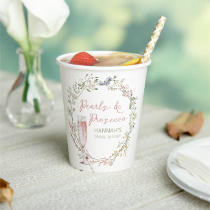 Pearls and Prosecco Wedding Bridal Shower Paper Cups