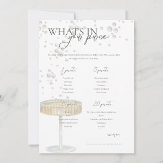Pearls and Prosecco Whats in your purse Bridal Invitation