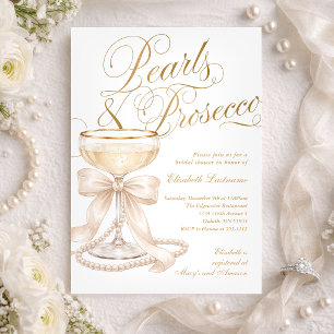 Pearls and Prosecco White Bow Bridal Shower Invitation
