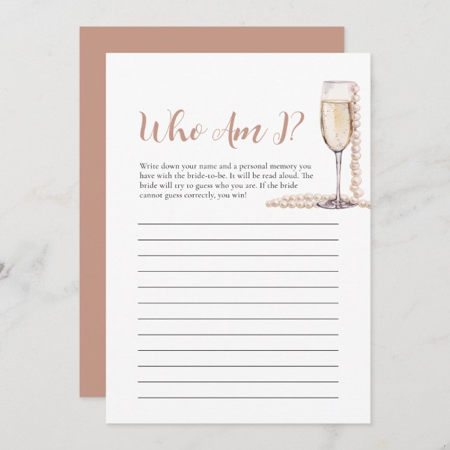 Pearls and Prosecco Who Am I Bridal Shower Game Invitation (Front/Back)