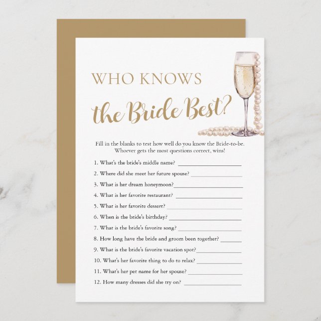 Pearls and Prosecco Who Knows the Bride Best Game Invitation (Front/Back)