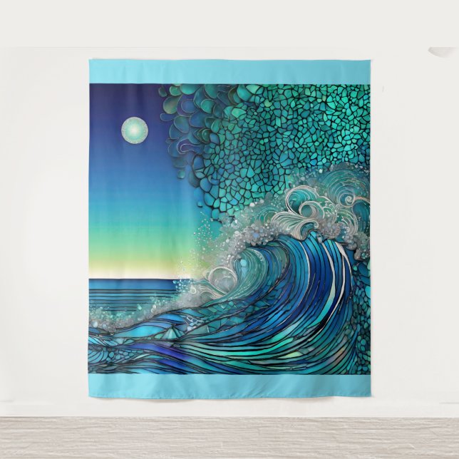Pearls Beneath the Tide – Surreal Seascape Tapestry (Front)