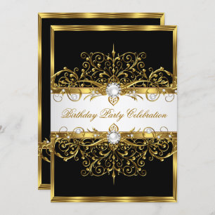 Pearls Black White Gold Elegant Birthday Party Invitation
