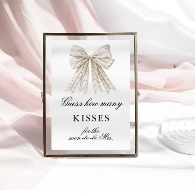 Pearls Bow How Many Kisses Bridal Shower Game Poster (Creator Uploaded)