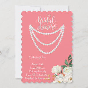 pearls bridal shower invitation in pink