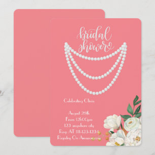 pearls bridal shower invitation in pink