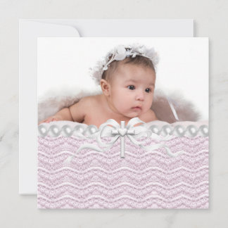 Pearls Cross Girls Photo Pink White Christening Invitation