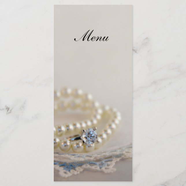 Pearls, Diamond Ring and Blue Lace Wedding Menu (Back)