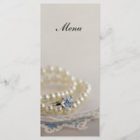 Pearls, Diamond Ring and Blue Lace Wedding Menu