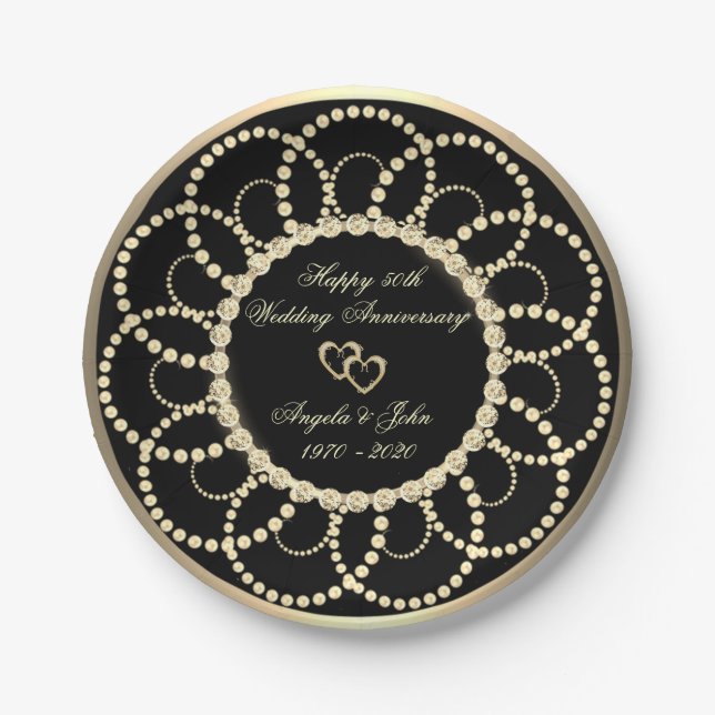 Pearls Diamonds 50th Wedding Anniversar Paper Plate (Front)