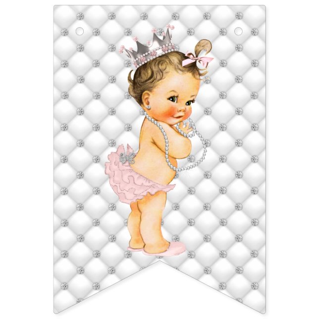 Pearls Diamonds Princess Crown Baby Girl Glam Bunting (Eighth Flag)