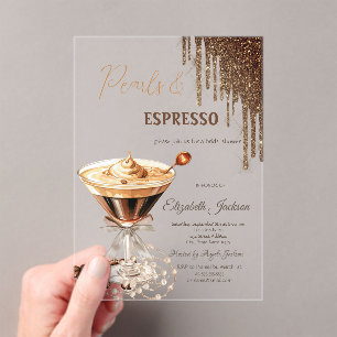 Pearls Espresso Glitter Drips  Acrylic Invitations