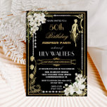 Pearls Floral Art Deco Gatsby Birthday ANY AGE Inv Invitation<br><div class="desc">Personalise this vintage art deco floral Great Gatsby roaring 20s theme birthday invitation easily and quickly, simply press the customise it button to further re-arrange and format the style and placement of the text.  Featuring a chic art deco frame, ivory white orchid and lily floral, sparkling pearls and black and...</div>