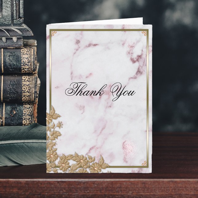 Pearls, Gold and Pink Marble Wedding Thank You Card (Creator Uploaded)