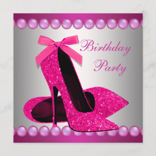 Pearls Hot Pink High Heels Shoes Birthday Party Invitation