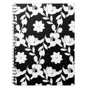 Pearls In White Flowers on Black  Notebook