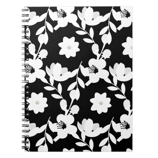 Pearls In White Flowers on Black  Notebook (Front)