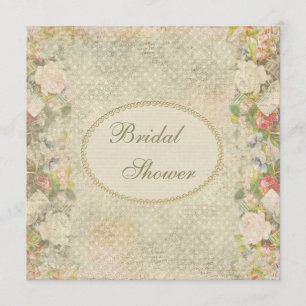 Pearls & Lace Shabby Chic Flowers Bridal Shower Invitation