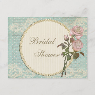 Pearls & Lace Shabby Chic Roses Bridal Shower Invitation