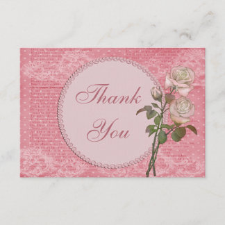 Pearls & Lace Shabby Chic Roses Thank You Card