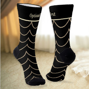 Pearls on Black Art Deco Elegance - optional name Socks