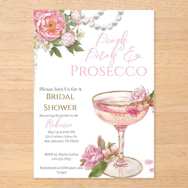 Pearls, Petals & Prosecco Bridal Shower Invitation (Front)