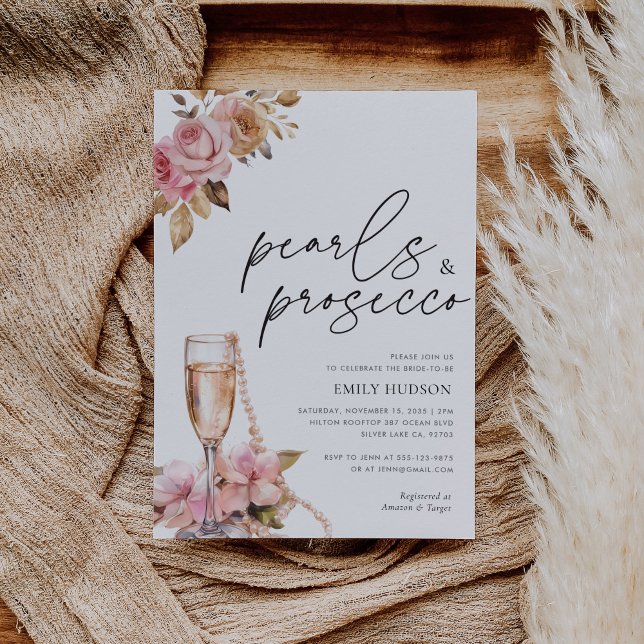 Pearls Petals & Prosecco Floral Bridal Shower Invitation (Creator Uploaded)