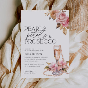 Pearls Petals & Prosecco Floral Bridal Shower Invitation