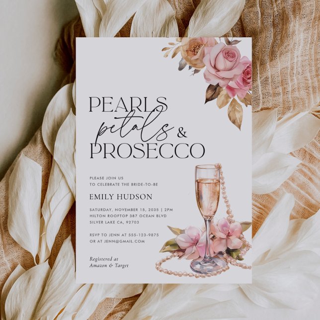 Pearls Petals & Prosecco Floral Bridal Shower Invitation (Creator Uploaded)
