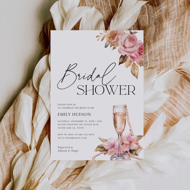 Pearls Petals & Prosecco Floral Bridal Shower Invitation (Creator Uploaded)